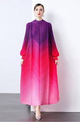 HEYFANCYSTYLE Women's Luxe Flowy Plissé Pleated Midi Dress – Designer Ombre Gown